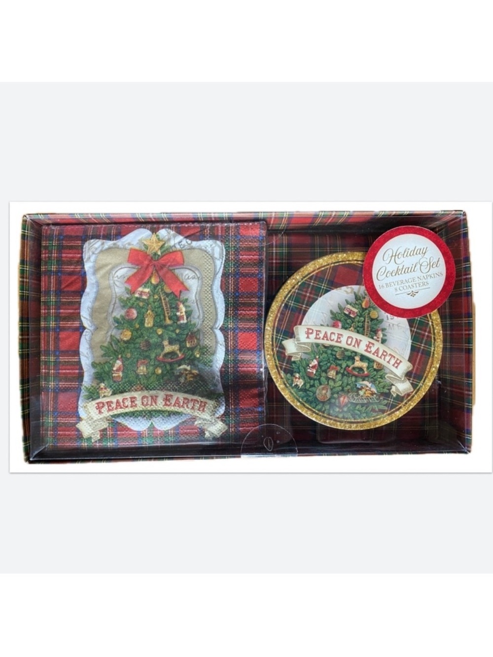 Punch Studio Peace On Earth Holiday Cocktail Napkins & Coasters Set
